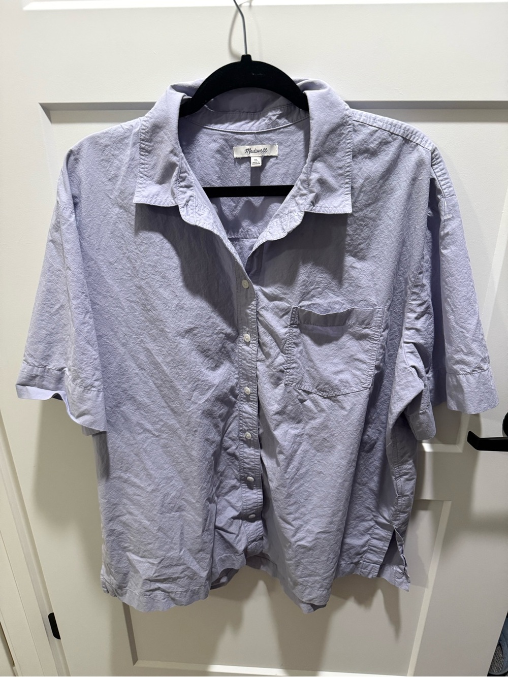 Madewell Cotton Short Sleeve Button Down Shirt XL Lavender Purple Oversized